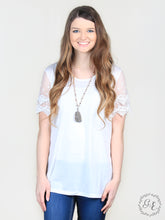 Brooke's Simple Blouse with Crochet Lace Short Sleeves, Cream