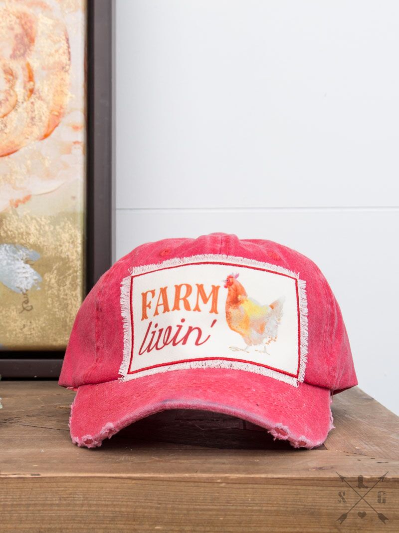 Girls' Farm Livin' Patch on Distressed Bright Red Hat