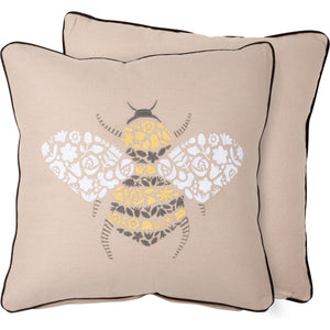 Floral Bee Embroidered Pillow