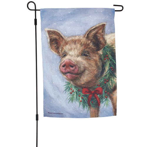 Christmas Pig Garden Flag