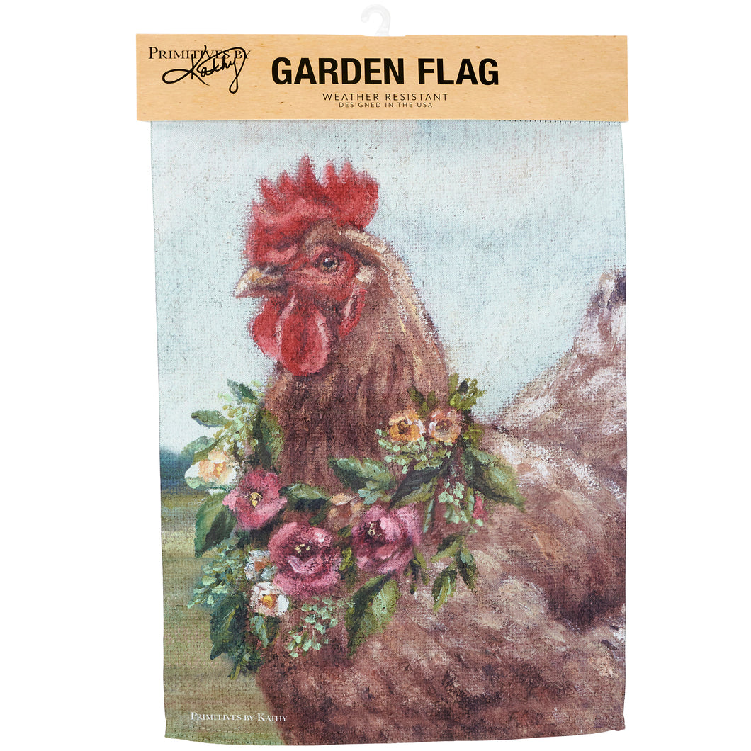 Floral Chicken Garden Flag