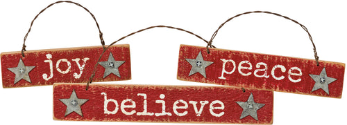Joy Peace Believe Slat Ornaments