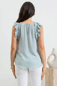 SOLID RUFFLE SLEEVELESS BLOUSE TOP  (5 colors)