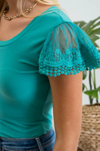 Lace Sleeve Knit Top (2 colors)