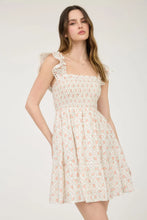 FLORAL TRELLIS PATTERN SMOCKED MINI DRESS