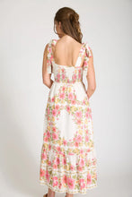 FLORAL TIE STRAP SMOCKED BORDER PRINT MIDI DRESS