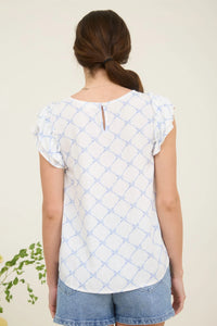 BOW CLIP DOT PATTERN RUFFLE SLEEVE BLOUSE (2 colors)