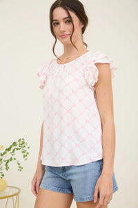 BOW CLIP DOT PATTERN RUFFLE SLEEVE BLOUSE (2 colors)