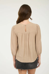 FLORAL EMBROIDERED YOKE 3/4 SLEEVE BLOUSE