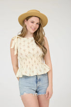 BOW LINE PATTERN TIE SHOULDER SLEEVELESS BLOUSE (2 colors)