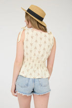 BOW LINE PATTERN TIE SHOULDER SLEEVELESS BLOUSE (2 colors)
