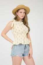 BOW LINE PATTERN TIE SHOULDER SLEEVELESS BLOUSE (2 colors)