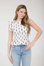 BOW LINE PATTERN TIE SHOULDER SLEEVELESS BLOUSE (2 colors)