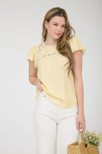 FLORAL EMBROIDERY YOKE DETAIL FLOUNCE SLEEVE TOP