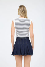 STRIPE RUFFLE TRIM SLEEVELESS PULLOVER SWEATER