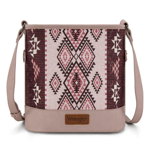 Wrangler Aztec Distressed Print Dual Sided Print Concealed Carry Crossbody-Pink