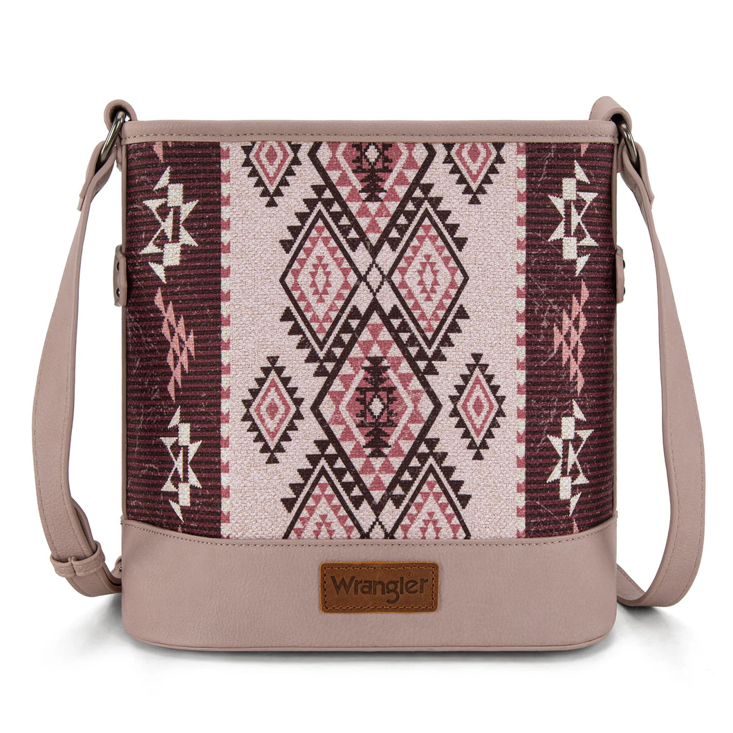 Wrangler Aztec Distressed Print Dual Sided Print Concealed Carry Crossbody-Pink