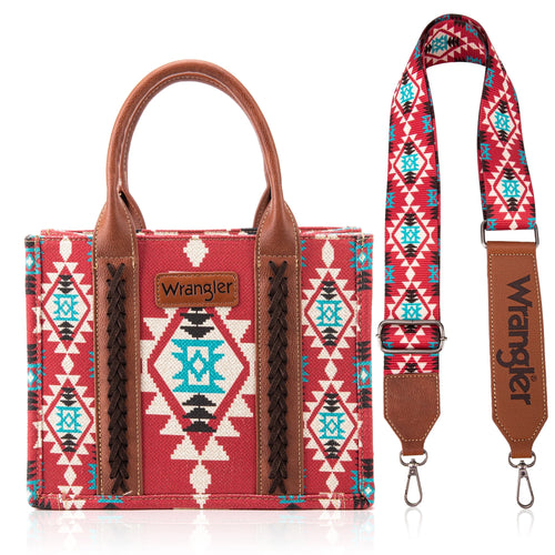 Wrangler Aztec Small Tote/Crossbody Burgundy