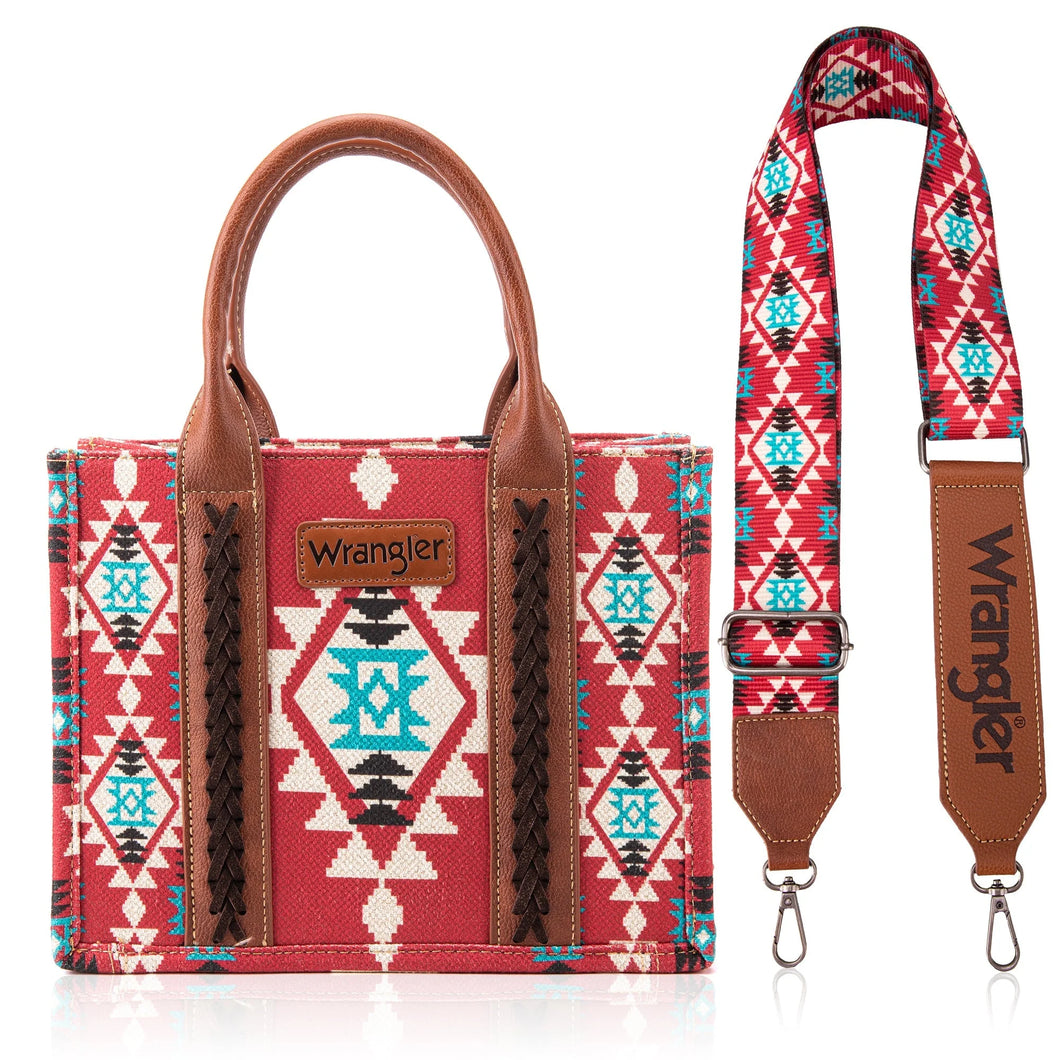 Wrangler Aztec Small Tote/Crossbody Burgundy