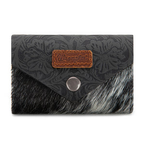 Wrangler Genuine Hair-On Cowhide Floral Tooled Card Holder
