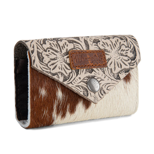 Wrangler Genuine Hair-On Cowhide Floral Tooled Card Holder
