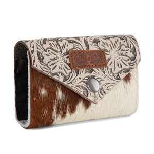 Wrangler Genuine Hair-On Cowhide Floral Tooled Card Holder