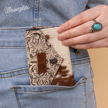 Wrangler Genuine Hair-On Cowhide Floral Tooled Card Holder