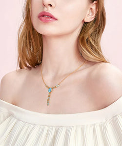 Wrangler 14K Gold Western Y Necklace Oval Shaped Natural Stone Pendant