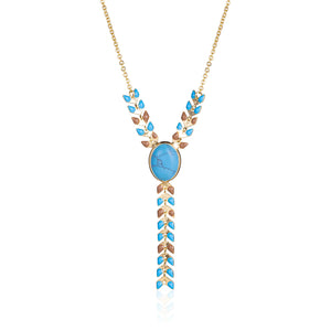 Wrangler 14K Gold Western Y Necklace Oval Shaped Natural Stone Pendant