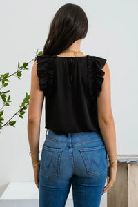 SOLID RUFFLE SLEEVELESS BLOUSE TOP  (5 colors)