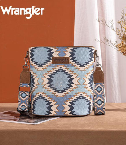 Wrangler Aztec Distressed Print Dual Sided Print Crossbody