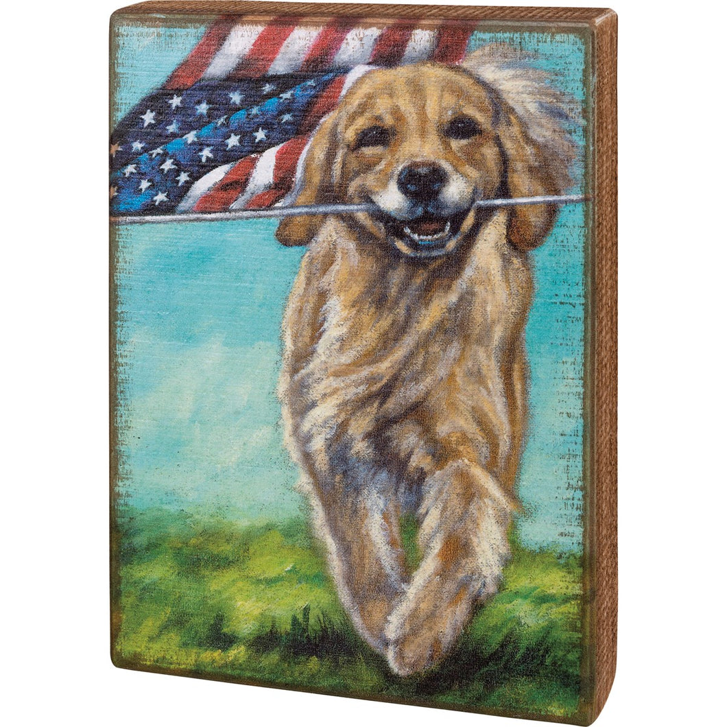 Running Dog With Flag Box Sign