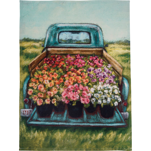 Blue Truck With Flowers Kitchen Towel