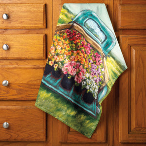 Blue Truck With Flowers Kitchen Towel