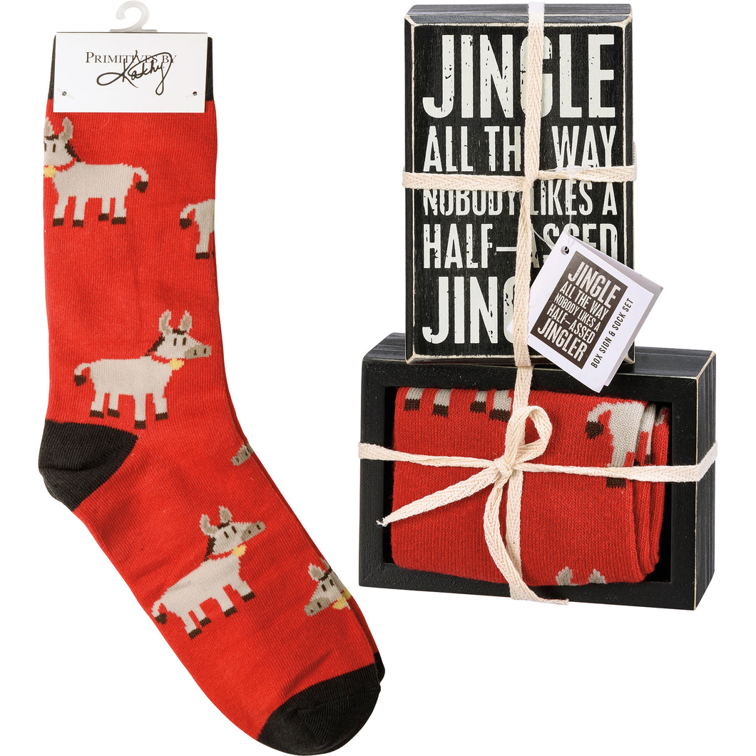 Jingle All The Way Box Sign & Sock Set