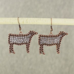 Stock Show Steer Crystal Earrings in Copper