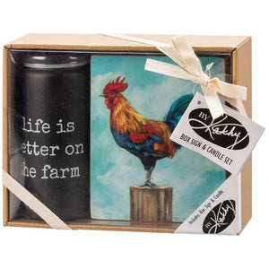 Rooster Box Sign and Candle Set