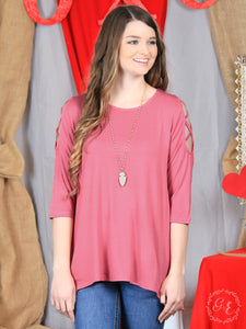 Lily's Crossing Cold-Shoulder 3/4 Sleeve Top, Mauve