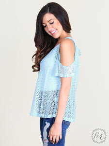 Kendall's Cold Shoulder Lace Top, Sky