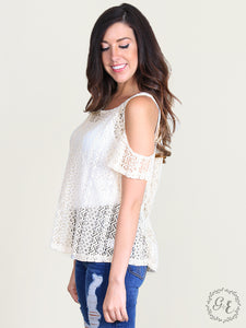 Kendall's Cold Shoulder Lace Top, Cream
