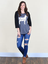 Live Love Show Goat on Grey Raglan with Black Sleeves