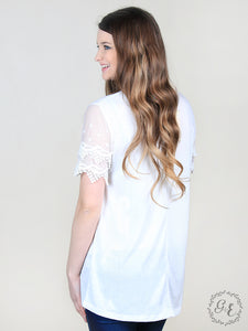 Brooke's Simple Blouse with Crochet Lace Short Sleeves, Cream