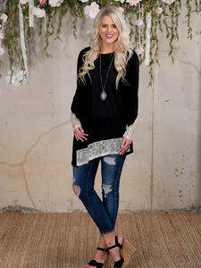 Isabelle's Black Asymmetrical Tunic with Cream Shimmer Trim Accent