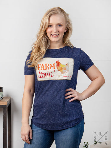 Farm Livin' Patch on Navy Heathered Short Sleeve