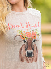 Don't Have a Cow on Beige Tunic with Lace Accent