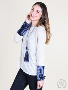 Aria's Striped Blouse with Crushed Velvet Accents, Sapphire