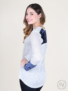 Aria's Striped Blouse with Crushed Velvet Accents, Sapphire