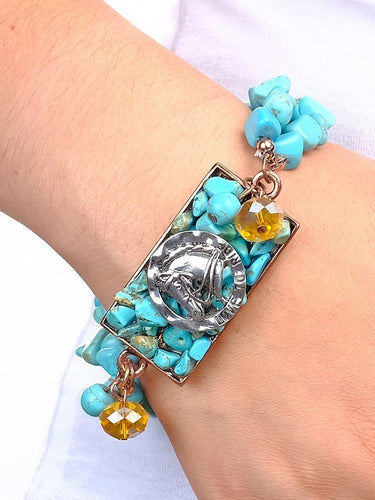 Chunky Turquoise Rock Bracelet with Love To Ride Horse Charm