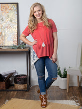 Always on My Mind Coral Tunic with Lace Inset