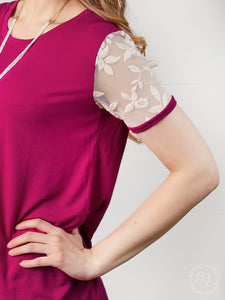 Tell Me You Love Me Top with Lace Sleeve Detail, Fuchsia